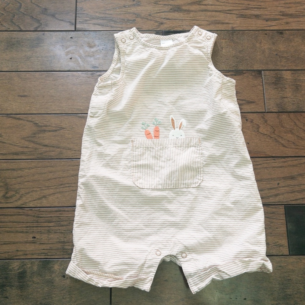 Carter's Cream Striped Romper with Embroidered Pocket